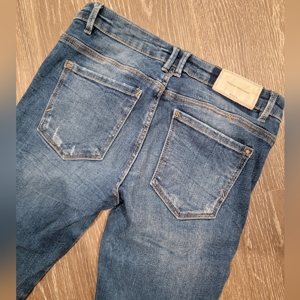 Zara‎ trafaluc denimwear Frayed Step Hem bottom straight leg Size 6 - Picture 6 of 8